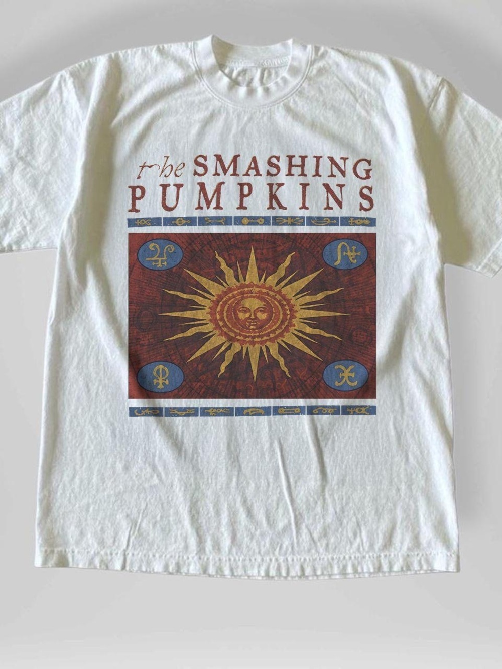 Gildan White T‑Shirt with Sun Graphic and Band Logo